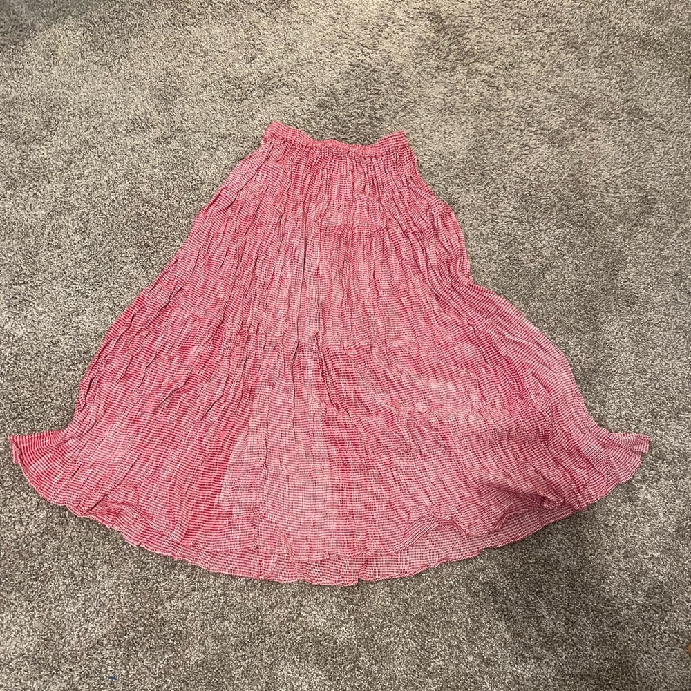 Vintage cactus flower red gingham western broom skirt